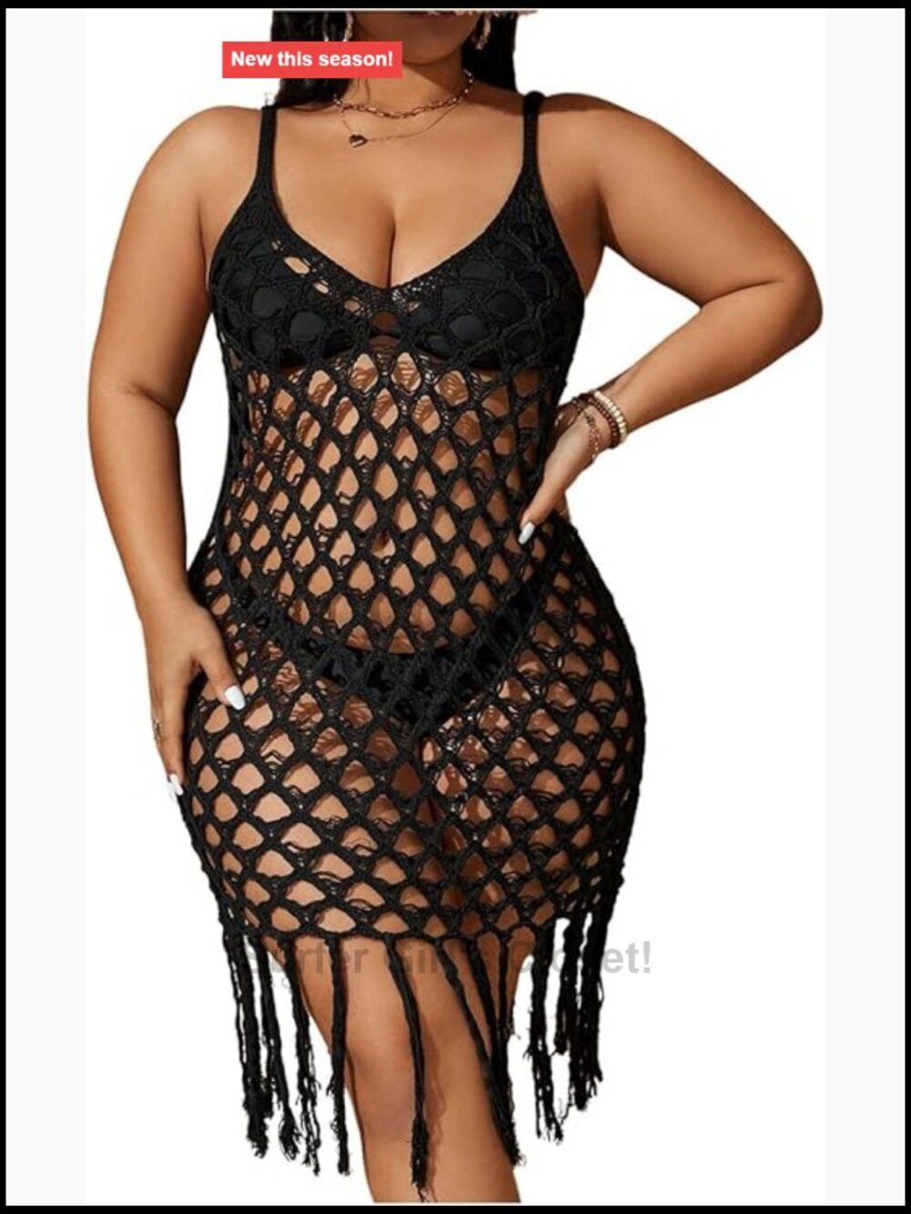 Plus Size Crochet Cover Up Hollow Out Fringe Beach Dress